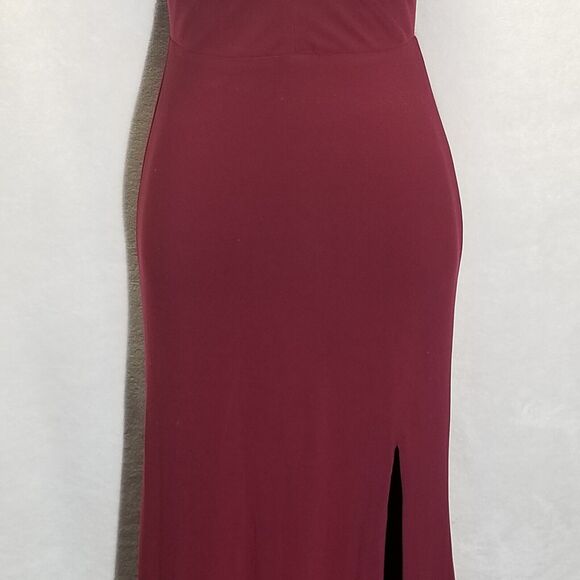 Dear Moon 3 Dress Gown Burgundy Deep V Neck High Slit Stretch Padded Cup Prom - Picture 3 of 9